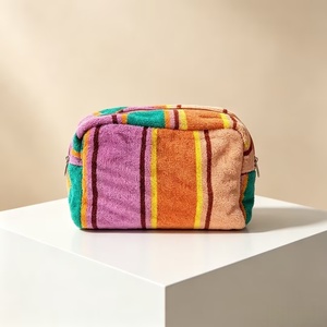 Venta caliente Terry Cloth Durable Bolsa portátil con cremallera Logotipo personalizado Patrón de letras Bolsa de maquillaje para cosméticos diarios Bolsa de almacenamiento - Product Image 3