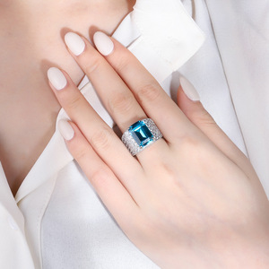 เครื่องประดับแฟชั่น แหวนทองแดงรักษ์โลก ประดับเพชรคิวบิกเซอร์โคเนียสีเหลือง ขนาด 10*14 มม. รูปทรงเรขาคณิต ปรับขนาดได้ - Product Image 5