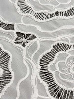 Tissu en Chiffon Blanc Double Crêpé Brodé au Laser, Tissu en Chiffon à Franges et Motifs Pivoine Découpés pour Robe de Mariée et Robe de Mariage