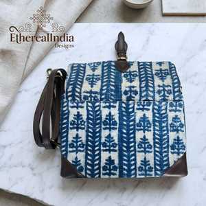 Handcrafted Indigo Block Print <b>Bag</b> Cotton Tablet Sleeve with Strap <b>Boho</b> Crossbody <b>Bag</b> Bulk Export India - Product Image 1