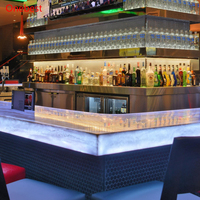 Comptoirs de restaurant modernes en pierre translucide Corian à LED, en forme de U, pour buffet et bar