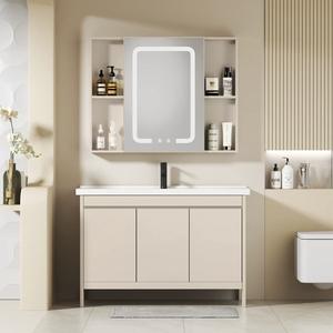 Meuble-lavabo de salle de bain sur pied en PVC avec un seul lavabo et miroir, armoire de salle de bain pour la réduction des tarifs - Product Image 1