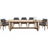 Ensemble de table et chaises de jardin en teck naturel tressé avec ruban d'oléfine, mobilier de patio en bois dur de qualité supérieure
