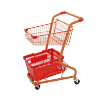 Chariot de courses de supermarché à double panier, en métal, avec revêtement en poudre, avec fil d'acier pour les épiceries