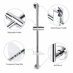 Barre coulissante de <span class=keywords><strong>douche</strong></span> professionnelle en chrome miroir haute brillance avec <span class=keywords><strong>curseur</strong></span> réglable à l'infini pour projet de salle de bain d'hôtel moderne - Product Image 3