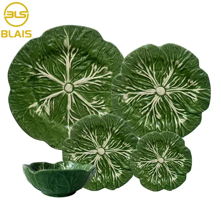 guangzhou BLAIS dinnerware set ceramic green cabbage leaf shaped plate ,bulk plates sets dinnerware for restaurant