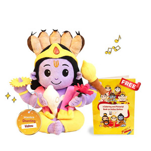 Peluche douce musicale du Seigneur Vishnu pour enfants, jouet sûr en tissu, jouet éducatif culturel hindou pour la connaissance des chants et des mantras - Product Image 1