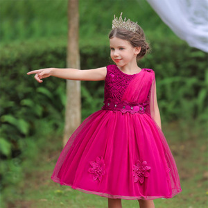 Kids' Flower Girl Dress Blue Tulle A-Line O-Neck Medium Large Size For Wedding Party - Product Image 2
