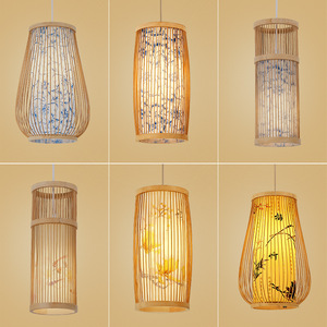 Lámpara colgante artesanal de bambú con forma de campana, base de bombilla E27 para sala de estar, iluminación de estilo Zen - Product Image 5
