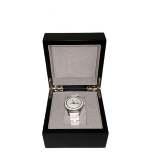 Luxurious Square Black Wood Single Watch <strong>Box</strong> With Hinged Lid - Product Image 2