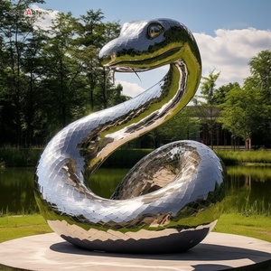 Decoración de jardín personalizada, pulido de espejo de Metal, estatua de pitón de Animal de tamaño real, escultura de serpiente de pitón gigante de acero inoxidable para exteriores - Product Image 3