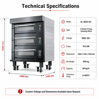 Four de boulangerie commercial électrique en acier inoxydable de qualité supérieure, type fil chauffant, 3 niveaux, 6 plateaux, 16,5 kW, garantie 1 an sur les pièces