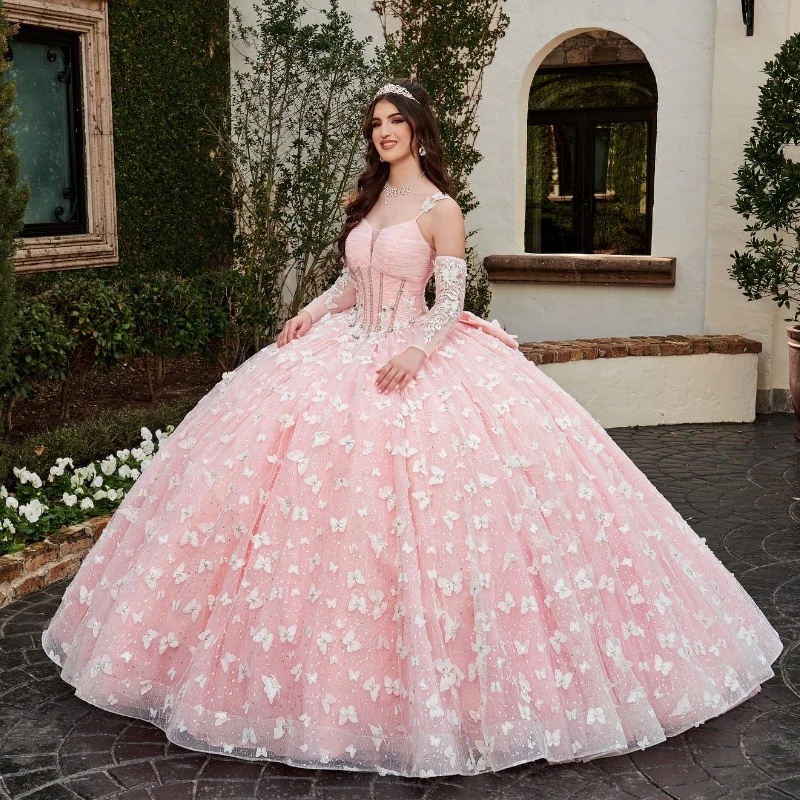 Mily Bridal MQ092 Shiny Pink Butterflies Bow Tulle Quinceanera Dresses Ball  Gown Illusion Sleeveless Sweet 16 Ball Gowns Vestid| Alibaba.com