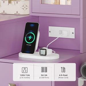 Moderno y Duradero Tocador <span class=keywords><strong>de</strong></span> Madera Ajustable para Dormitorio con Espejo, Luces, Mesa <span class=keywords><strong>de</strong></span> <span class=keywords><strong>Maquillaje</strong></span>, 5 Cajones, Enchufe y Silla - Product Image 6