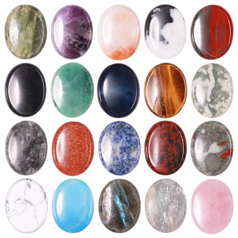 หินคริสตัล Thumb อัญมณีคริสตัลธรรมชาติบำบัด Reiki นวด Chakra หิน35x45mm