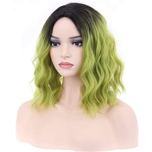 <span class=keywords><strong>Peluca</strong></span> Transparente Negra y Verde para <span class=keywords><strong>Mujer</strong></span>, Estilo Ondulado, Corta y Rizada, Teñida, para Cosplay de Halloween, Comercio Exterior - Product Image 4