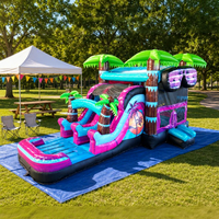 Château gonflable avec toboggan, thème palmier tropical, respectueux de l'environnement, certifié CE, garantie 3 ans, location pour fêtes d'enfants