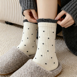 Non-Slip <b>Socks</b> Polka Dots Thickened Warm Winter Casual Youth Sports <b>Socks</b> Beige Gray Anti Slip <b>Soft</b> Skin Friendly - Product Image 1