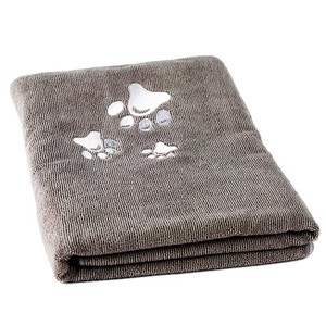 Toalla de Baño para Mascotas de Microfibra Suave, Gris, con Estampado de Huellas Bordadas, Rectangular, Estilo Simple, para Uso en el Baño - Product Image 5