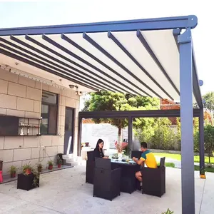 Kain PVC Otomatis Dapat Ditarik Tahan Air Aluminium Jendela Skylight Langit-langit Luar Awning Pergola Desain dengan Lampu Led