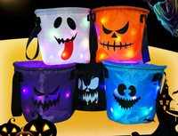 Panier à bonbons lumineux personnalisé pour Halloween, sac à friandises LED pour fête, seau à friandises multifonctionnel, durable, réutilisable, rapide