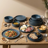 EKA Wholesale Europe Market Luxury 18Pcs Custom Reactive Glaze Plate and Bowl Restaurant Ceramic Stoneware Dinnerware Set