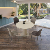 Ensemble de table à manger moderne avec 4 chaises, finition crème, plateau en marbre ardoise doré, mobilier pour la maison, l'hôtel ou la villa, garantie 1 an