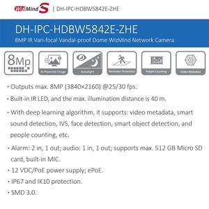 IPC-HDBW5842E-ZE IPC-HDBW5842E-ZHE 8MP ngoài trời <span class=keywords><strong>Dome</strong></span> 5x cơ giới phát hiện khuôn mặt hệ thống CCTV người đếm <span class=keywords><strong>Dahua</strong></span> <span class=keywords><strong>ip</strong></span> <span class=keywords><strong>Camera</strong></span> 4K - Product Image 3