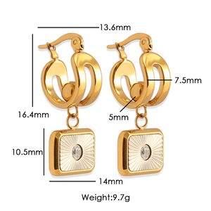 Nuovi <span class=keywords><strong>Orecchini</strong></span> Pendenti Geometrici Rettangolari alla Moda Antiossidanti per Donne, Placcati in Oro 18K, Gioielli in Acciaio Inossidabile - Product Image 5