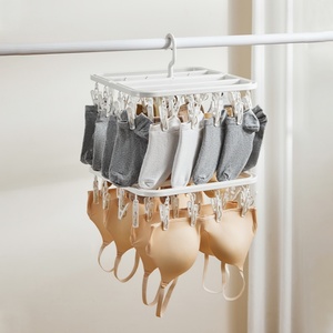 Foldable Plastic Bathroom Towel Drying Rack with Cloth Socks <b>Hook</b> <b>Clip</b> Clothes & Accessories Hanging Frame Coat Racks - Product Image 4