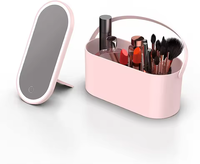 Miroir de table de maquillage de voyage multifonction USB 360 rotatif personnalisé trousse de beauté miroir LED de maquillage léger en plastique avec rangement
