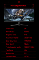 Moniteur de jeu ultra-large IPS 29 pouces 2K 100Hz 21:9 DP 5ms LCD 99% sRGB pour le bureau et l'ordinateur (vente en gros)