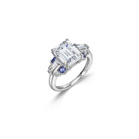 Bague de fiançailles classique et tendance en argent S925 avec saphir taille émeraude, baguette et zircon cubique de laboratoire