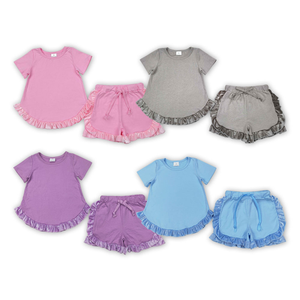 Vente en gros d'ensembles d'été pour filles, couleur unie, 2 pièces, tenues décontractées d'été - Product Image 1