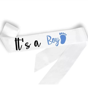 Baby Shower venta al por mayor mamá para ser un niño o niña género revelar satén faja Cinta Blanca cinturón decoraciones fiesta favores suministros - Product Image 6