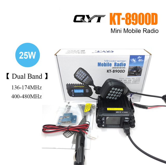QYT KT-8900D 25W Dual Band Mini Mobile Radio VHF UHF 136-174MHz & 400-480MHz Car Transceiver with 200 Channels Color Screen