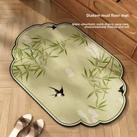 Tapis de bain en boue de diatomées absorbant, séchage rapide, antidérapant, motif plantes et fleurs, nouveau style chinois, tapis de porte pour salle de bain, entrée, maison