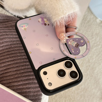 Coque de téléphone plaquée or violet motif dessin animé pour Apple 17 Pro Max, support magnétique chat chien, compatible iPhone 15 et iPhone 14.