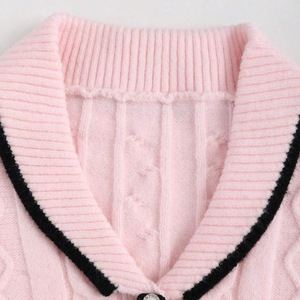 Cardigan en maille torsadée pour femme, manches longues, col contrastant avec lien, simple boutonnage, coupe ample, mode printemps - Product Image 3