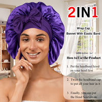 Bonnet de Nuit en Satin et Tulle 2-en-1 avec Longue Sangle, Protection Capillaire Quatre Saisons pour Femme