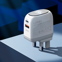 Chargeur mural rapide LDNIO A2522C 30W avec écran LED et cinq types de câbles, charge rapide QC3.0