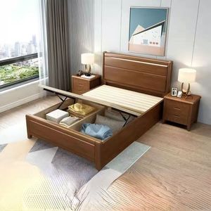 Solid Wood <b>Bed</b> 1.5M 1.8M <b>Double</b> <b>Storage</b> Bedroom Furniture With Drawer High Box Design - Product Image 2