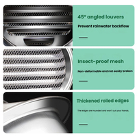 Cache-pluie pour grille d'aération murale en acier inoxydable, capuchon d'aération extérieur anti-moustiques 45 °   Système d'extraction d'air frais pour cuisine et salle de bain avec volet de ventilation