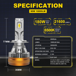 Bombilla LED para Faros Delanteros de Coche Canbus de Alta Potencia, 180W 90W 12V, 10800LM Súper Brillante para X5 H15/H11/H7/H4 - Product Image 5