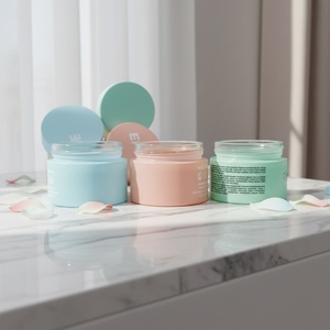 Luxury Round Cosmetic Glass Skin Care Face Cream <b>Jar</b> 50g Custom Frosted pink <b>Empty</b> Glass Cosmetic <b>Jar</b> - Product Image 4