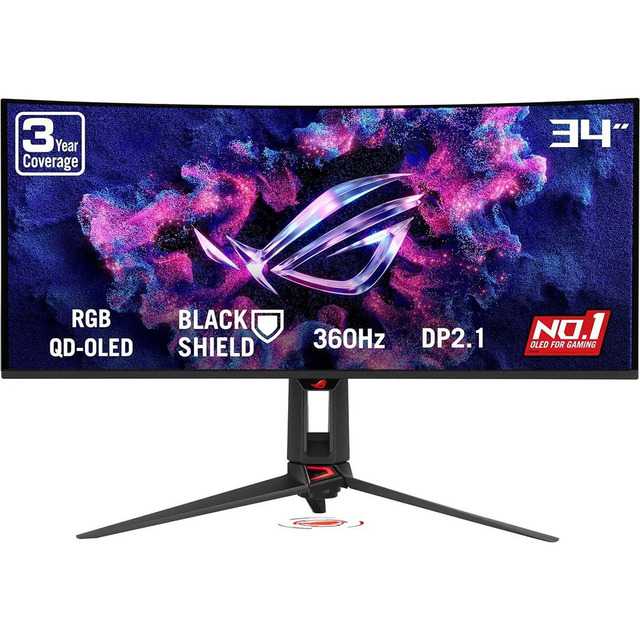 ROG SWIFT PG34WCDN 34 Inch QHD 2K 1440P 360Hz 0.03ms HDR500 ROG BLACK SHIELD OLED Curved Gaming Computer Monitor with Height