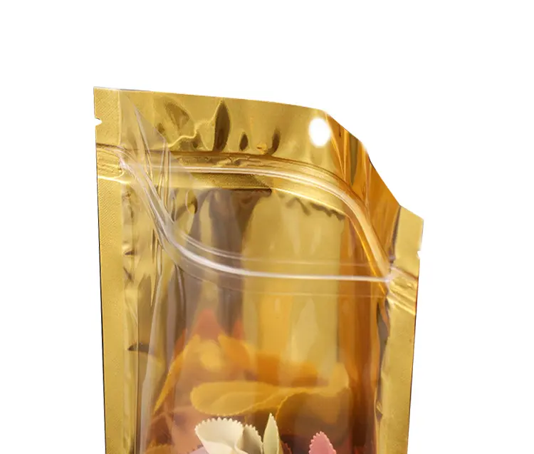 Trong kho thực phẩm lớp nhôm lá nhựa bao bì túi thực phẩm hạt trà vàng trong suốt đứng lên bao bì thực phẩm ziplock 100g