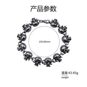 Brazalete de Acero Inoxidable para Hombre, Estilo Hiphop, con Cabeza de Calavera, Chapado en Oro, Accesorio de Joyería Plateada con Cuentas - Product Image 3