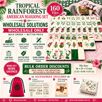 Jeu de Mahjong Américain Tropical en Gros Prêt à Expédier, 160 Tuiles Brillantes avec Supports Roses, Carte des Règles et Sac Cadeau Inclus