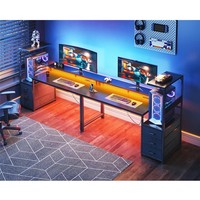 Bureau de jeu en bois durable de 59 pouces, table d'ordinateur réversible peu encombrante avec support d'écran ergonomique réglable et convertible